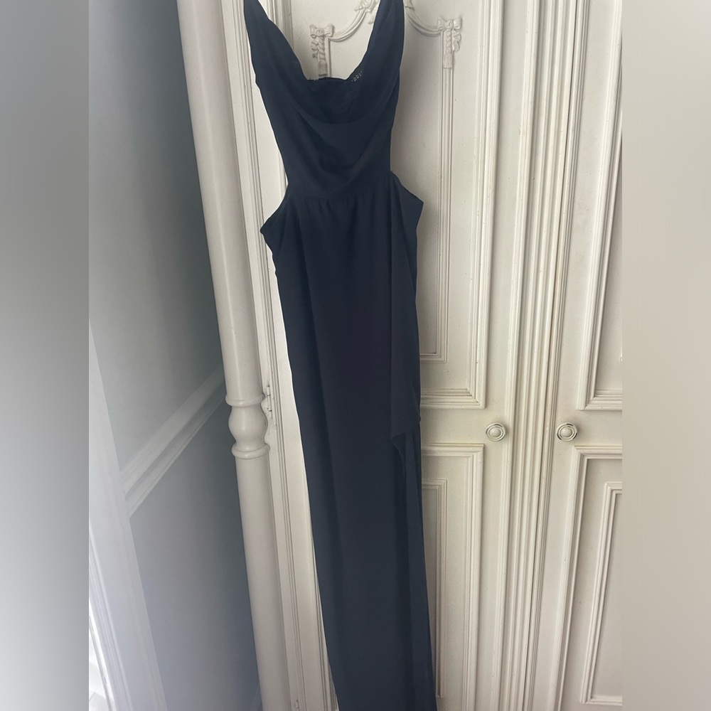 Strapless long blue dress